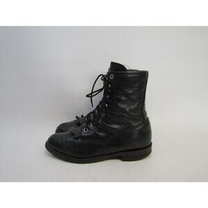 JUSTIN Womens Sz 6 C (Wide Width) Black Leather Laces Kilt Cowboy Western Boots